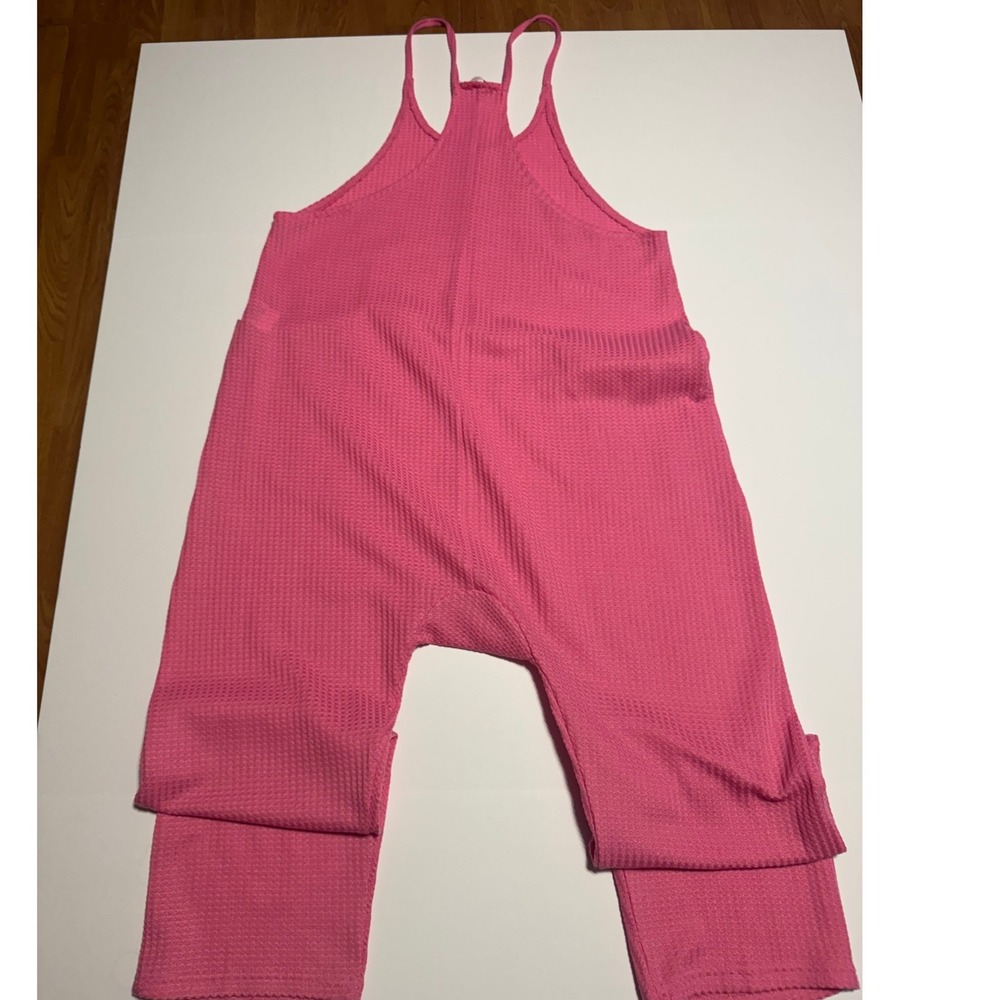 Pink Lily Waffle Knit Harem Jumpsuit Pink Racerback Pockets Small